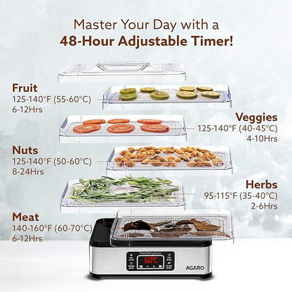 AGARO Regal Food Dehydrator with 5 Stainless Steel Trays | Digital Timer & Adjustable Temperature Control | Fruit, Vegetable & Herb Dryer Machine | Silver | FREE Electric Kettle Worth @999rs