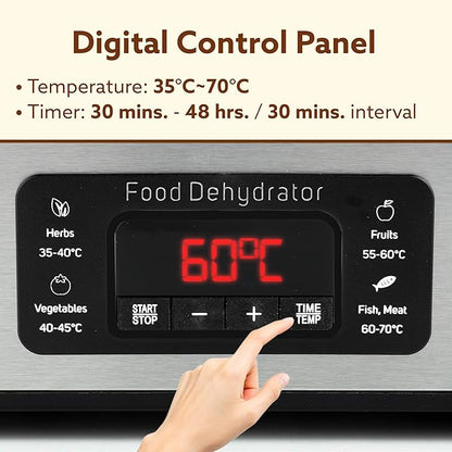 AGARO Regal Food Dehydrator with 5 Stainless Steel Trays | Digital Timer & Adjustable Temperature Control | Fruit, Vegetable & Herb Dryer Machine | Silver | FREE Electric Kettle Worth @999rs