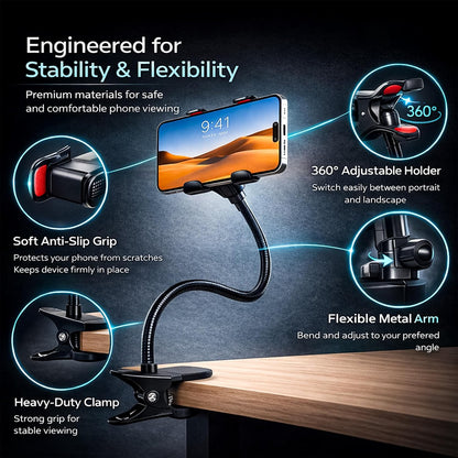 SWAPKART Flexible Mobile Tabletop Stand (2026 Updated) | Heavy Duty Metal Foldable Lazy Bracket | Multi-Angle Clamp Phone Holder (Black)