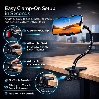 SWAPKART Flexible Mobile Tabletop Stand (2026 Updated) | Heavy Duty Metal Foldable Lazy Bracket | Multi-Angle Clamp Phone Holder (Black)