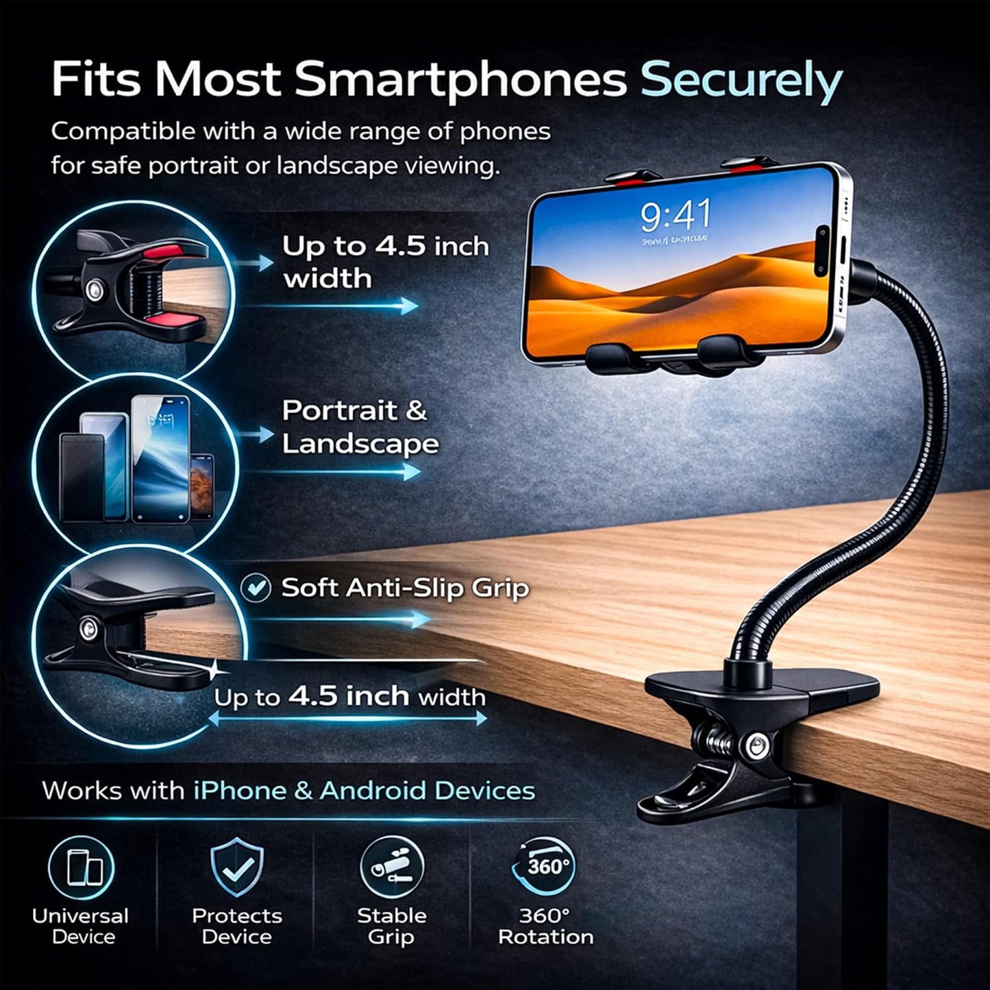 SWAPKART Flexible Mobile Tabletop Stand (2026 Updated) | Heavy Duty Metal Foldable Lazy Bracket | Multi-Angle Clamp Phone Holder (Black)