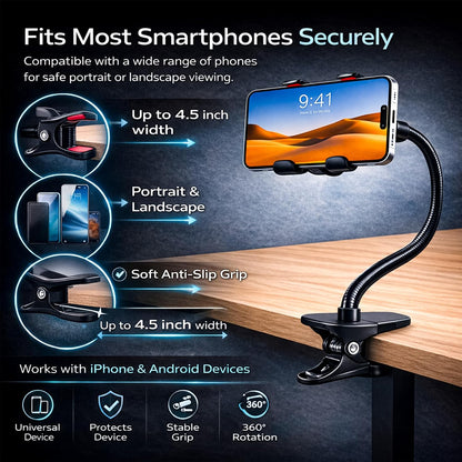 SWAPKART Flexible Mobile Tabletop Stand (2026 Updated) | Heavy Duty Metal Foldable Lazy Bracket | Multi-Angle Clamp Phone Holder (Black)
