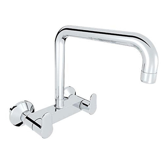 Kohler July Wall Mounted Kitchen Faucet – Polished Chrome Brass Sink Mixer with 360° Swivel High-Arc Spout & Dual Lever Hot/Cold Control