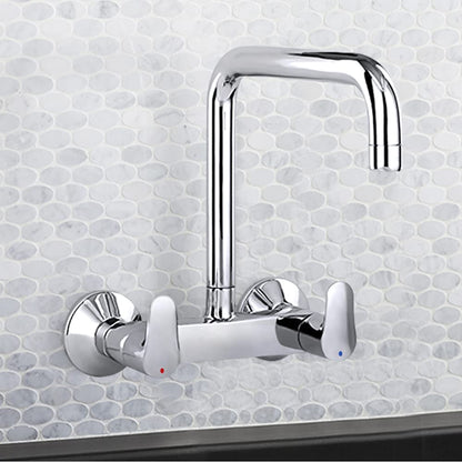Kohler July Wall Mounted Kitchen Faucet – Polished Chrome Brass Sink Mixer with 360° Swivel High-Arc Spout & Dual Lever Hot/Cold Control
