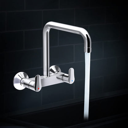 Kohler July Wall Mounted Kitchen Faucet – Polished Chrome Brass Sink Mixer with 360° Swivel High-Arc Spout & Dual Lever Hot/Cold Control