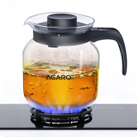 AGARO Elite 1200ml Borosilicate Glass Carafe with Strainer Lid | Microwave Safe, Heat Resistant, Transparent Glass Kettle