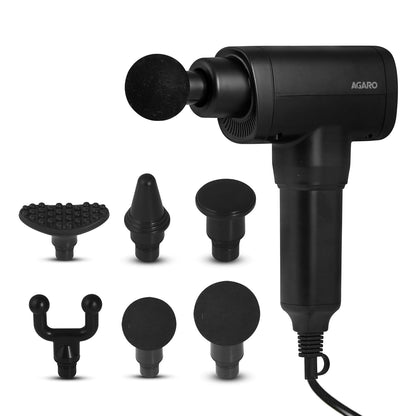 AGARO Impact Handheld Deep Tissue Massage Gun | 6 Massage Heads & 5 Speed Modes | Percussion Body Massager for Pain Relief, Muscle Recovery & Full Body Relaxation (Black)