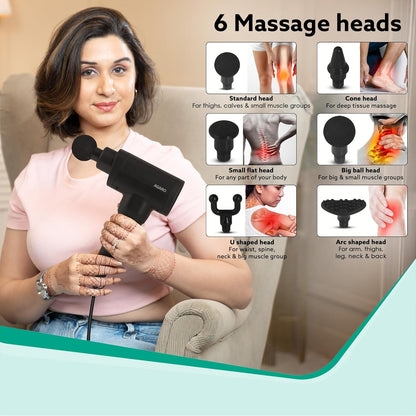 AGARO Impact Handheld Deep Tissue Massage Gun | 6 Massage Heads & 5 Speed Modes | Percussion Body Massager for Pain Relief, Muscle Recovery & Full Body Relaxation (Black)