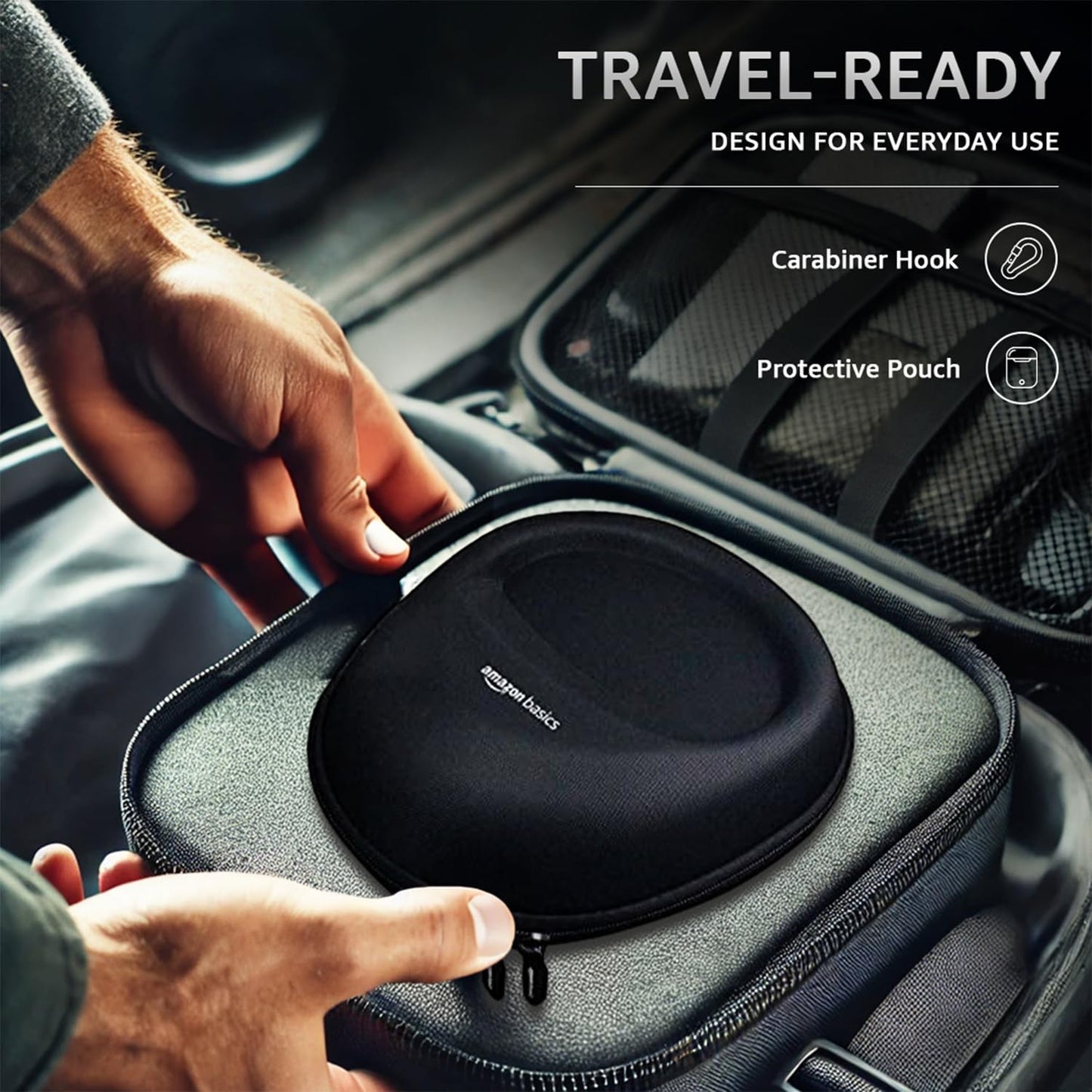 Amazon Basics Headphone Carrying Case | Hard Shell EVA Protective Pouch for Over-Ear Headphones | Shockproof & Water Repellent