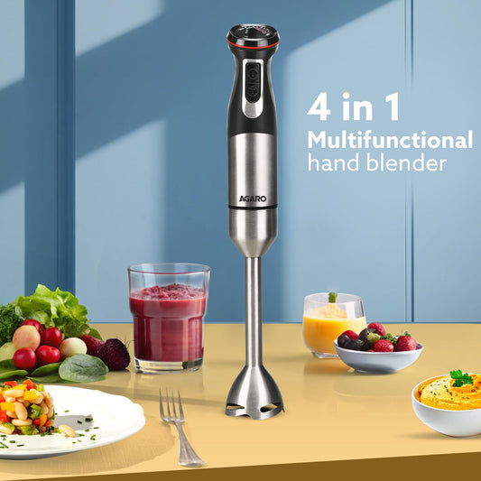 AGARO Grand 1000W Hand Blender with 2 Speed Modes & Speed Regulator – Powerful Stainless Steel Blades for Smooth Blending, Mixing & Pureeing (Black)
