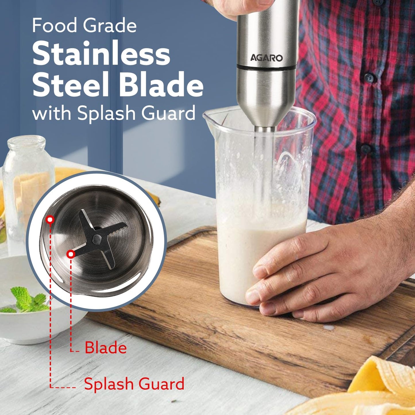 AGARO Grand 1000W Hand Blender with 2 Speed Modes & Speed Regulator – Powerful Stainless Steel Blades for Smooth Blending, Mixing & Pureeing (Black)