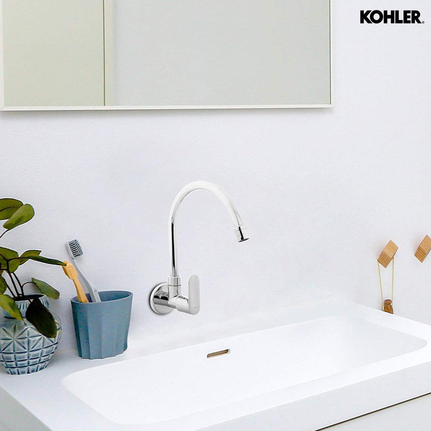Kohler Kumin Wall-Mount Cold-Only Kitchen Faucet – Premium Zinc Chrome Finish Kitchen Faucet with Swivel Spout for Modern Kitchens