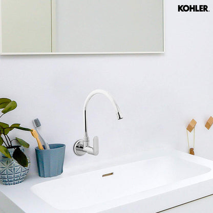 Kohler Kumin Wall-Mount Cold-Only Kitchen Faucet – Premium Zinc Chrome Finish Kitchen Faucet with Swivel Spout for Modern Kitchens