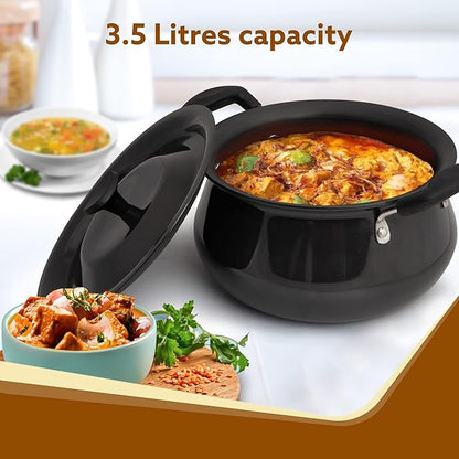 AGARO Elite 3.5L Hard Anodised Handi with Lid | 3mm Thick Biryani Pot | Durable, Non-Toxic Cookware | Gas Stove Compatible | Riveted Handle | 2 Year Warranty