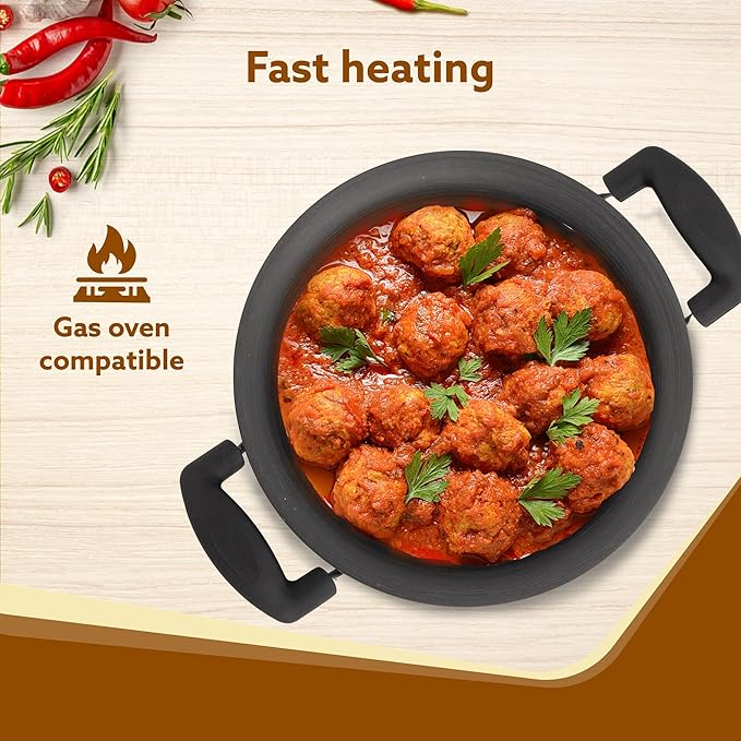 AGARO Elite 3.5L Hard Anodised Handi with Lid | 3mm Thick Biryani Pot | Durable, Non-Toxic Cookware | Gas Stove Compatible | Riveted Handle | 2 Year Warranty