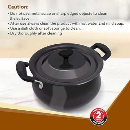 AGARO Elite 3.5L Hard Anodised Handi with Lid | 3mm Thick Biryani Pot | Durable, Non-Toxic Cookware | Gas Stove Compatible | Riveted Handle | 2 Year Warranty