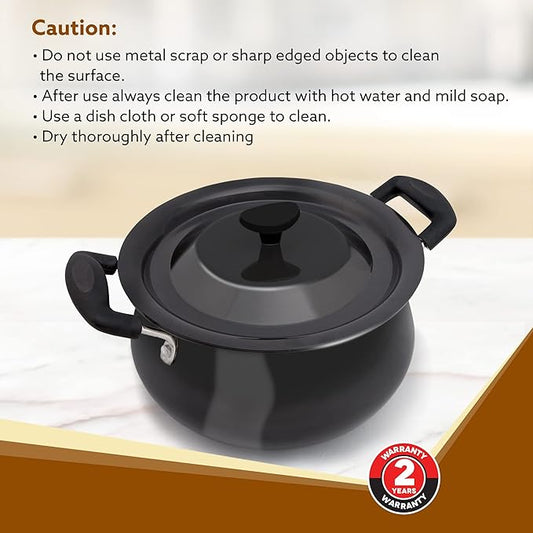 AGARO Elite 3.5L Hard Anodised Handi with Lid | 3mm Thick Biryani Pot | Durable, Non-Toxic Cookware | Gas Stove Compatible | Riveted Handle | 2 Year Warranty