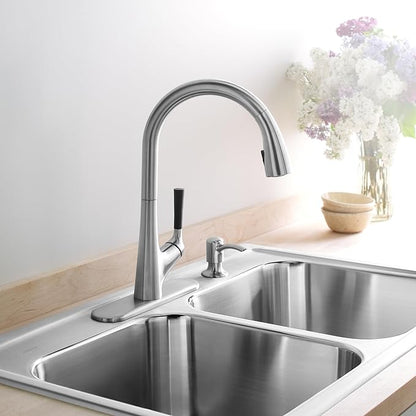 Kohler Malleco Pulldown Sink Tap for Kitchen – Vibrant Stainless Single Lever Kitchen Faucet with Pull-Down Spray, Soap Dispenser & 360° Swivel Spout