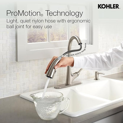 Kohler Malleco Pulldown Sink Tap for Kitchen – Vibrant Stainless Single Lever Kitchen Faucet with Pull-Down Spray, Soap Dispenser & 360° Swivel Spout