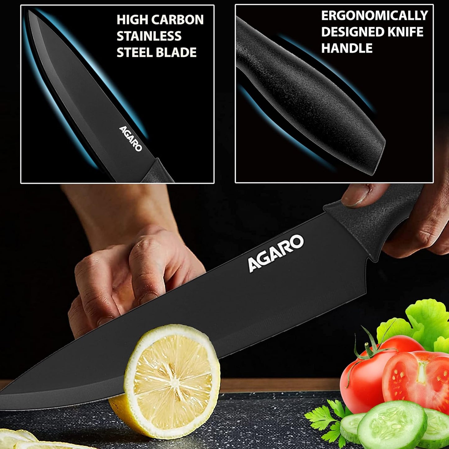 AGARO Royal 6 Pcs Kitchen Knife Set with Cover | High Carbon Stainless Steel Professional Chef Knives for Home & Restaurant Use 🔪✨
