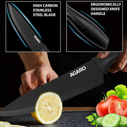 AGARO Royal 6 Pcs Kitchen Knife Set with Cover | High Carbon Stainless Steel Professional Chef Knives for Home & Restaurant Use 🔪✨