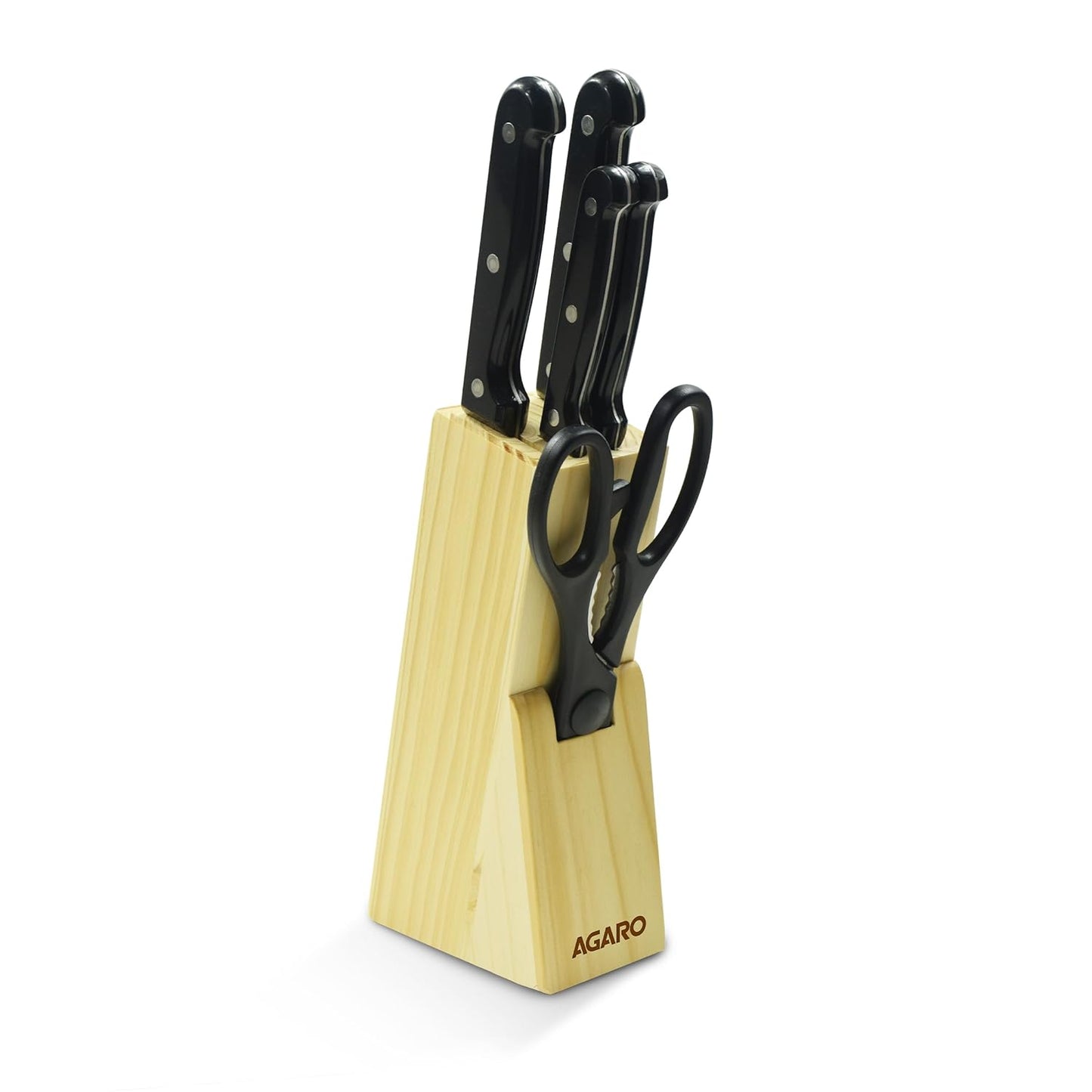 AGARO Galaxy 6 Pcs Kitchen Knife Set with Wooden Case | High Carbon Stainless Steel Knives & Scissor for Home & Restaurant Use 🔪✨