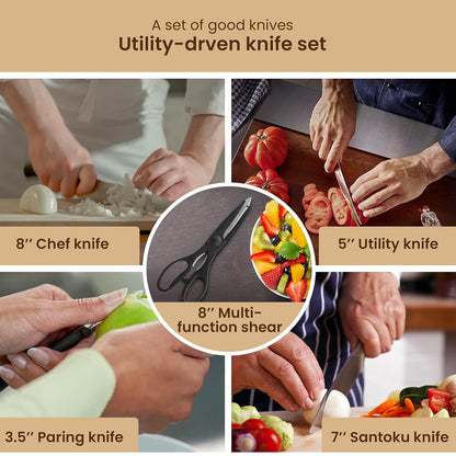 AGARO Galaxy 6 Pcs Kitchen Knife Set with Wooden Case | High Carbon Stainless Steel Knives & Scissor for Home & Restaurant Use 🔪✨