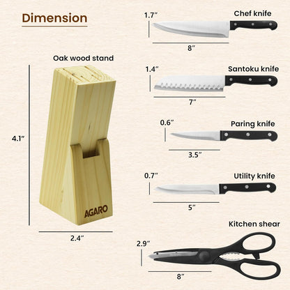 AGARO Galaxy 6 Pcs Kitchen Knife Set with Wooden Case | High Carbon Stainless Steel Knives & Scissor for Home & Restaurant Use 🔪✨
