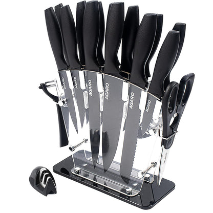 AGARO Grand 17-Piece Kitchen Knife Set | High Carbon Stainless Steel | 13 Knives + Stand, Scissors, Peeler & Sharpener | Professional Chef Set for Home & Restaurant (Black)