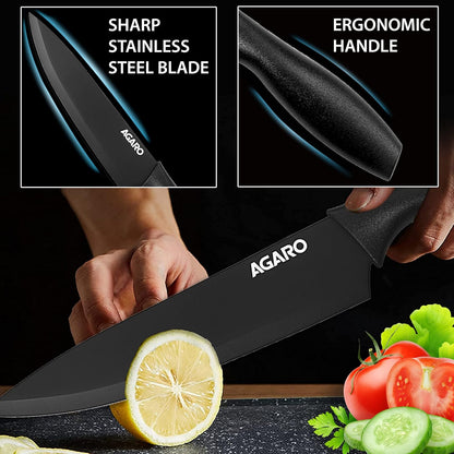 AGARO Grand 17-Piece Kitchen Knife Set | High Carbon Stainless Steel | 13 Knives + Stand, Scissors, Peeler & Sharpener | Professional Chef Set for Home & Restaurant (Black)