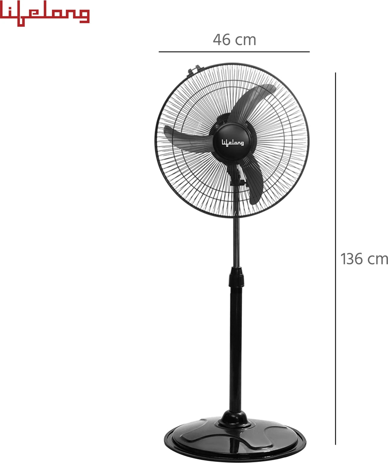 Lifelong LLPF02 400mm Ultra High Speed Pedestal Fan | 1350 RPM | Height Adjustable | Oscillation| Black