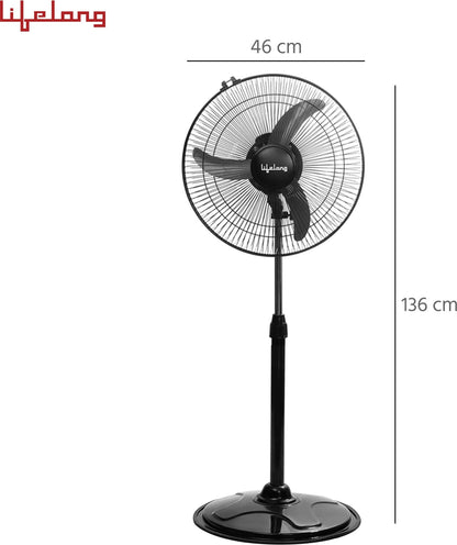Lifelong LLPF02 400mm Ultra High Speed Pedestal Fan | 1350 RPM | Height Adjustable | Oscillation| Black