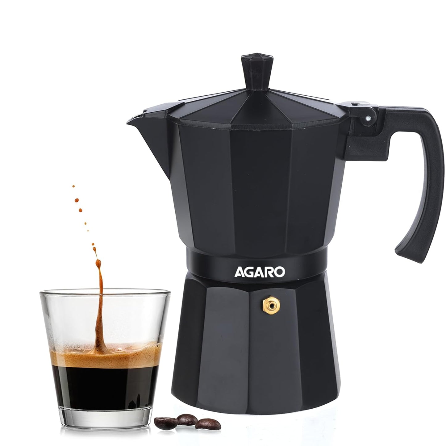 AGARO Classic Moka Pot 240ml | Stovetop Espresso Coffee Maker | Premium Aluminium Italian Style Coffee Brewer | Black