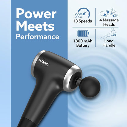 AGARO Regency Gun Massager | 13 Speed Rechargeable Handheld Percussion Massager with 4 Heads for Full Body Muscle Relaxation 💪✨