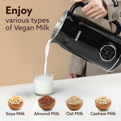 AGARO Regency Automatic Nut Milk Maker | Vegan Milk Machine for Almond, Soya & Oat Milk | Multifunction Stainless Steel Maker with Boil, Juice & Cereal Functions | 600ml (Black)