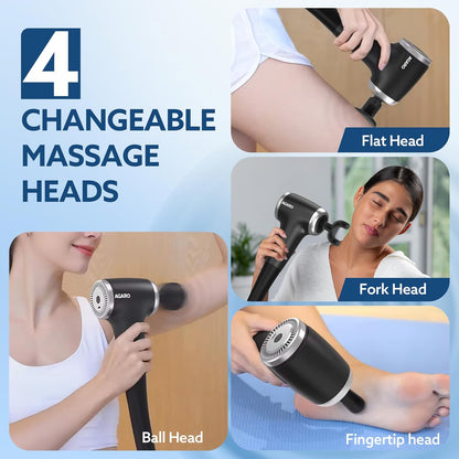 AGARO Regency Gun Massager | 13 Speed Rechargeable Handheld Percussion Massager with 4 Heads for Full Body Muscle Relaxation 💪✨