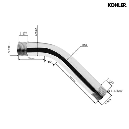 KOHLER Complementary Shower Arm with Escutcheon 99054IN-CP | Premium Chrome Finish Shower Head Extension Arm for Bathroom | Corrosion Resistant Wall Mounted Shower Arm