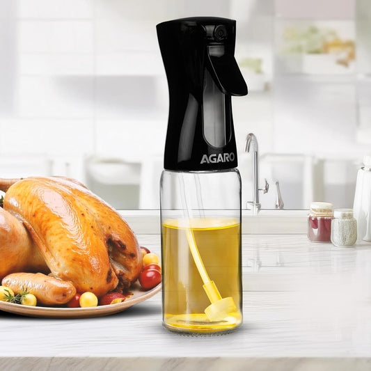 AGARO Elegant 200ML Oil Sprayer Bottle – Refillable Glass Oil Spray for Cooking, Salad, BBQ, Baking & Frying | Portable Kitchen Oil Spritzer (Brown)| 🔥 Buy 1 Get 1 FREE