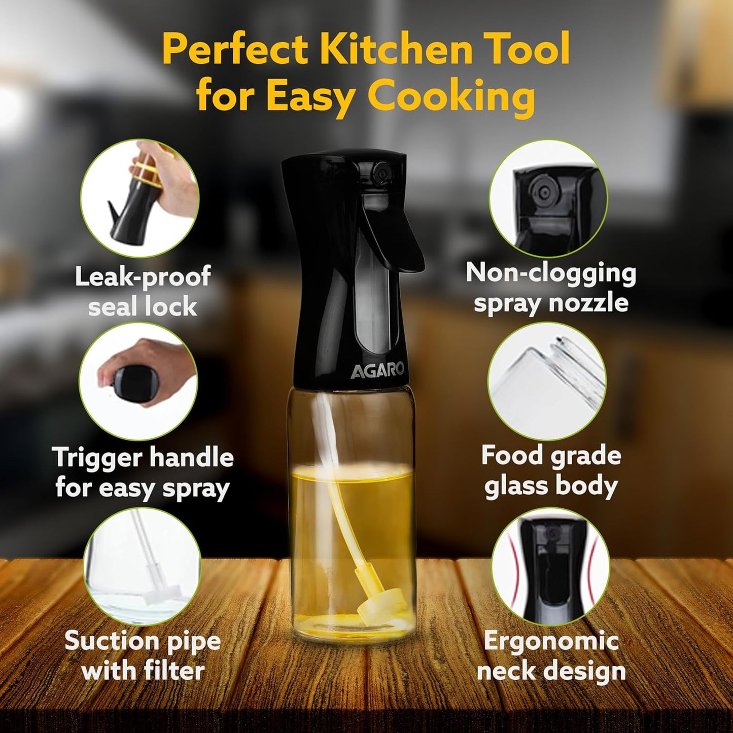 AGARO Elegant 200ML Oil Sprayer Bottle – Refillable Glass Oil Spray for Cooking, Salad, BBQ, Baking & Frying | Portable Kitchen Oil Spritzer (Brown)| 🔥 Buy 1 Get 1 FREE