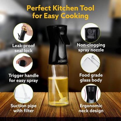 AGARO Elegant 200ML Oil Sprayer Bottle – Refillable Glass Oil Spray for Cooking, Salad, BBQ, Baking & Frying | Portable Kitchen Oil Spritzer (Brown)| 🔥 Buy 1 Get 1 FREE