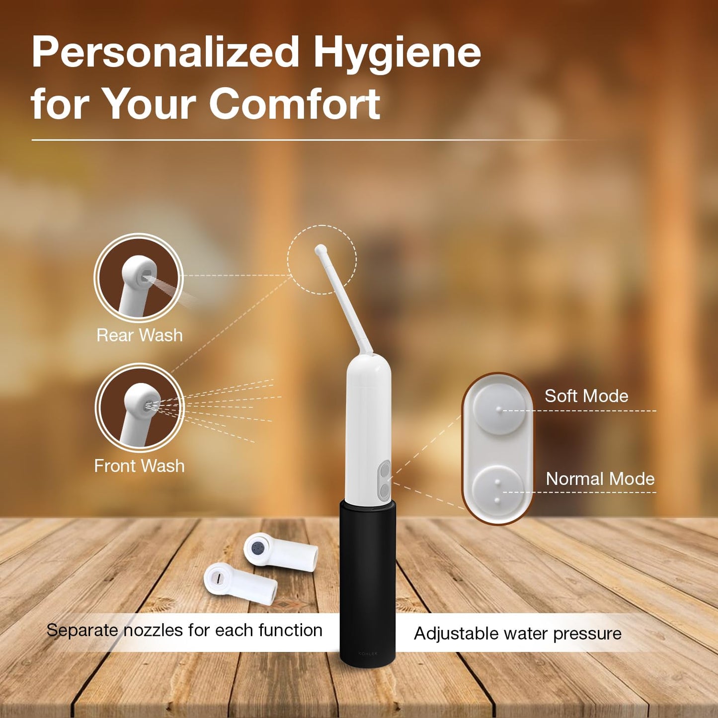 Kohler PureWash Portable Jet Spray Battery Operated Bidet – Compact Travel Hygiene Solution with Adjustable Water Spray
