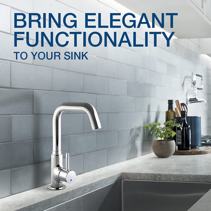 KOHLER Cuff Deck-Mount Single Handle Kitchen Faucet | Premium Cold-Only Kitchen Tap with Swivel Spout | Modern Chrome Finish Sink Faucet for Easy Reach