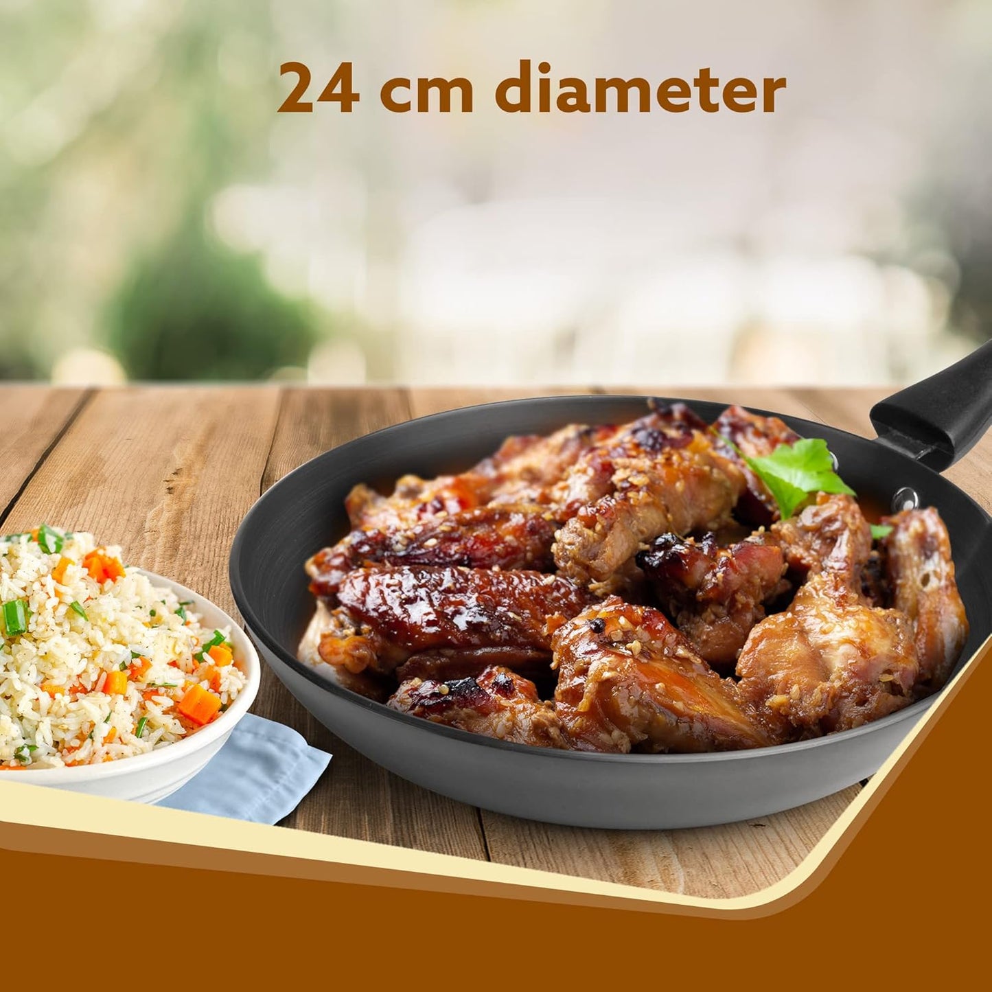 AGARO Elite Hard Anodised Taper Frying Pan 24 cm (1.5L) | 4mm Thick Base | Gas Compatible | Durable Non-Stick Performance with Riveted Handle (Black)