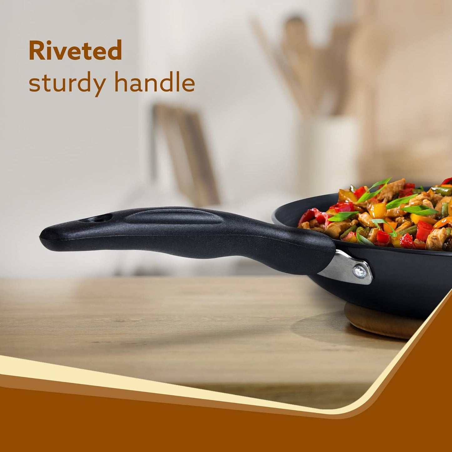 AGARO Elite Hard Anodised Taper Frying Pan 24 cm (1.5L) | 4mm Thick Base | Gas Compatible | Durable Non-Stick Performance with Riveted Handle (Black)