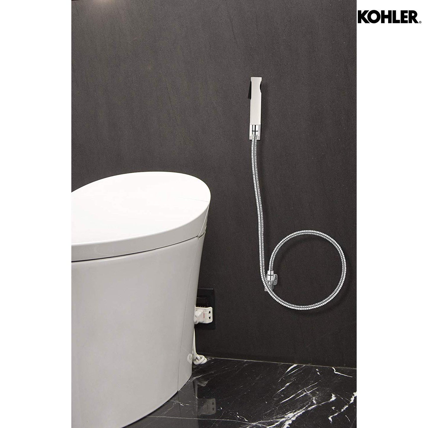 KOHLER Cuff Health Faucet for Bathroom | Premium Toilet Jet Spray with White Body & Black Accents | Modern Handheld Bidet Spray for Hygienic Cleaning