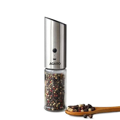 AGARO Gravity Electric Salt & Pepper Grinder | Automatic Rechargeable Spice Mill | Adjustable Coarseness | Refillable Stainless Steel Salt & Pepper Shaker