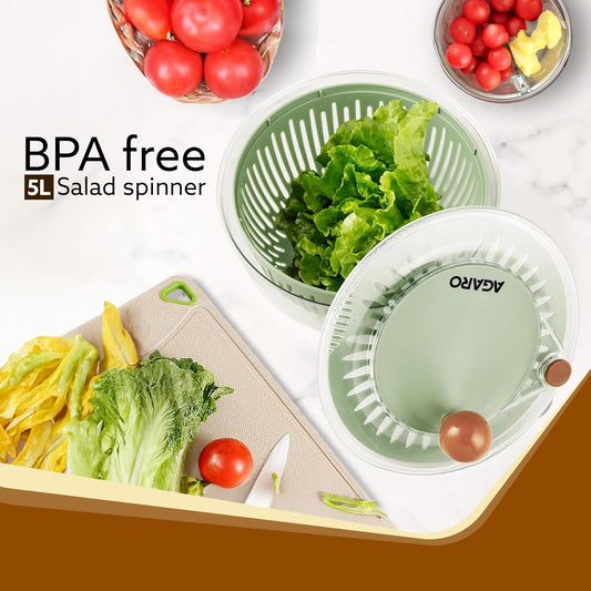AGARO Elite Salad Spinner 5L | Vegetable Cleaner & Dryer | Removes Excess Water & Pesticides | BPA Free Food-Grade Plastic 🥗✨AGARO Elite Salad Spinner 5L | Vegetable Cleaner & Dryer | Removes Excess Water & Pesticides | BPA Free Food-Grade Plastic 🥗✨