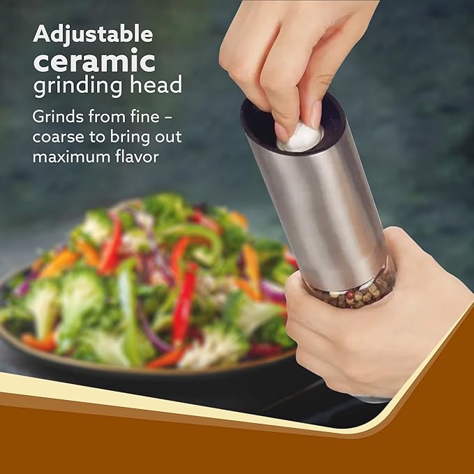 AGARO Gravity Electric Salt & Pepper Grinder | Automatic Rechargeable Spice Mill | Adjustable Coarseness | Refillable Stainless Steel Salt & Pepper Shaker