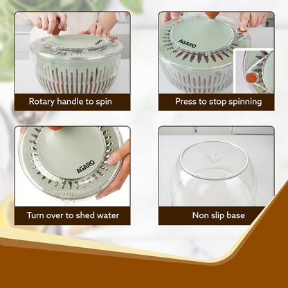 AGARO Elite Salad Spinner 5L | Vegetable Cleaner & Dryer | Removes Excess Water & Pesticides | BPA Free Food-Grade Plastic 🥗✨AGARO Elite Salad Spinner 5L | Vegetable Cleaner & Dryer | Removes Excess Water & Pesticides | BPA Free Food-Grade Plastic 🥗✨