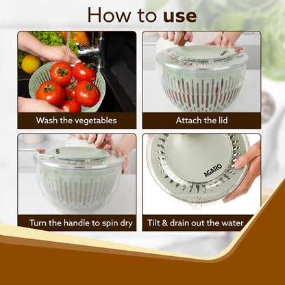 AGARO Elite Salad Spinner 5L | Vegetable Cleaner & Dryer | Removes Excess Water & Pesticides | BPA Free Food-Grade Plastic 🥗✨AGARO Elite Salad Spinner 5L | Vegetable Cleaner & Dryer | Removes Excess Water & Pesticides | BPA Free Food-Grade Plastic 🥗✨